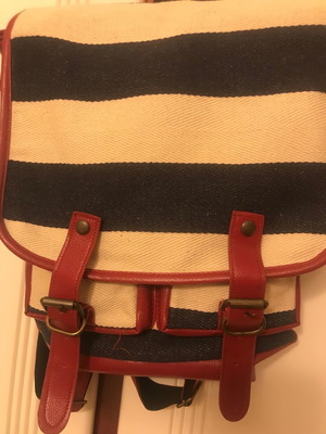 Women's fabric backpack with leather details, colorful, new