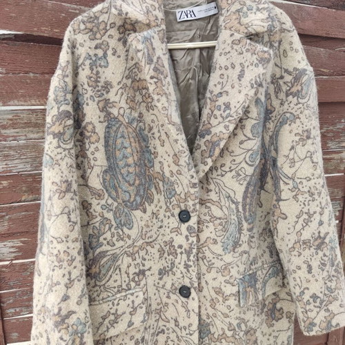 Zara limited edition wool coat 91% floral boho chic M/L like new