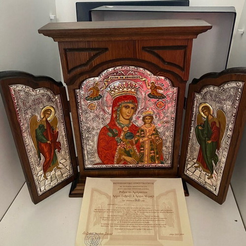 Collectible triptych icon Rhodon the Amaranth new, Archangel Gabriel & Archangel Michael