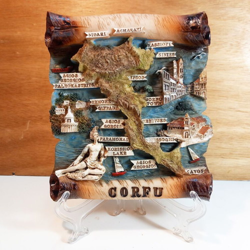 Corfu Souvenir Plaques like new, acrylic and wood, set of 2