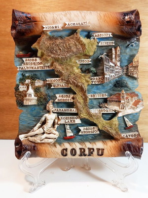 Corfu Souvenir Plaques like new, acrylic and wood, set of 2