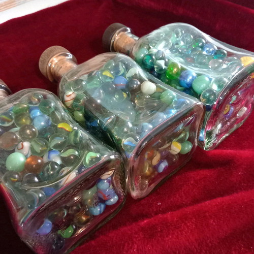 Glass marbles used, pack of 540, with decorative bottles