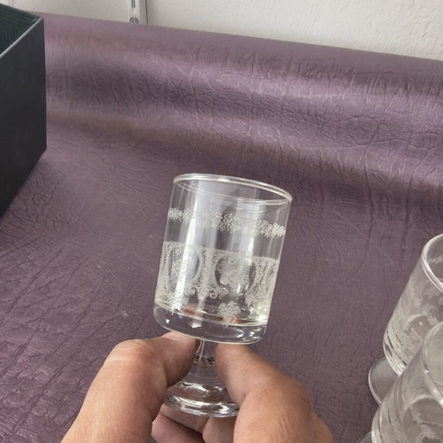 Vintage set of 6 crystal liqueur glasses with fine etching