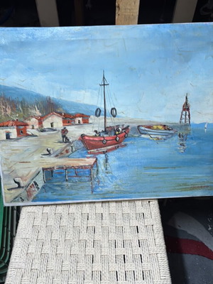 Oil Painting A Garoufallidis Harbor like new 45x60