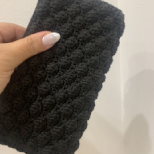 Handmade knitted wallet like new, black, with coin and card compartments