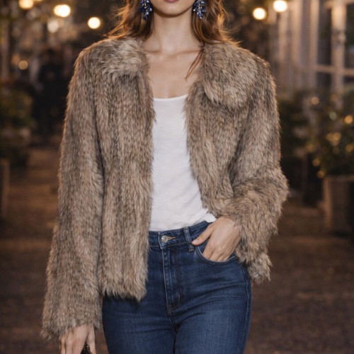 Faux fur coat Promod new, size S-M, beige