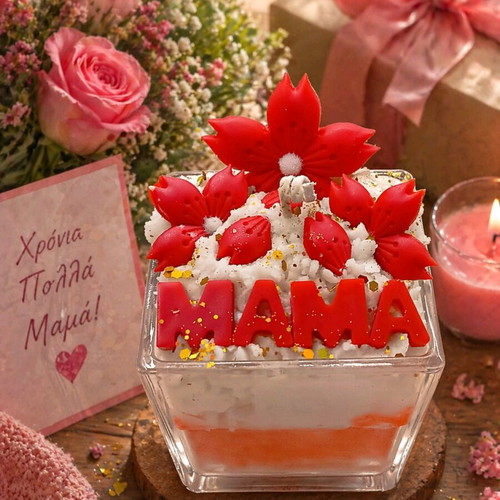 Gift glass filled with aromatic plant wax decorated for mom