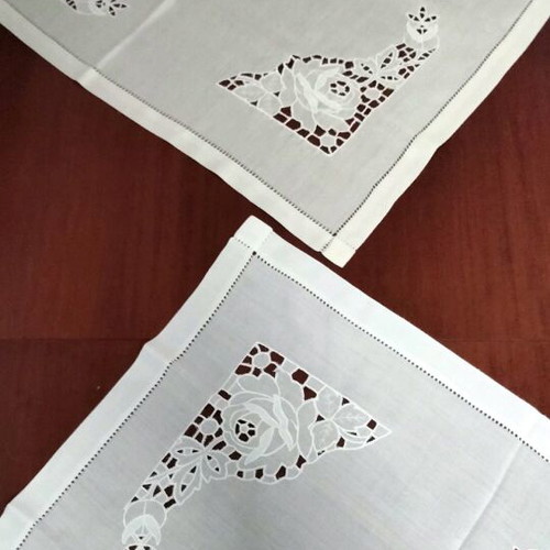 Set of 2 cotton cutwork table linens new
