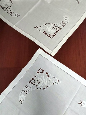 Set of 2 cotton cutwork table linens new