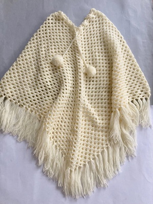 Crochet πόντσο χειροποίητο παιδικό αφόρετο, κρεμ ακρυλικό μαλλί