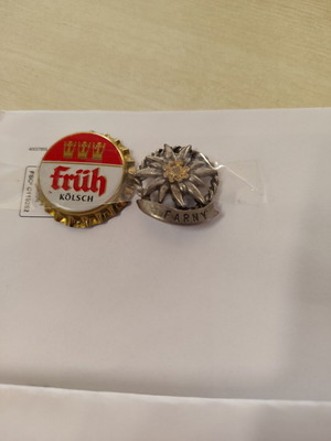 Fruh beer cap and Farny pin from Germany, new