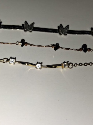 Hand Chains set of 3, like new, silver and gold tones with stones