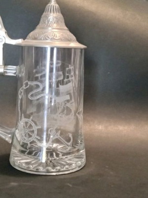 Special beer glass with lid used, engraved
