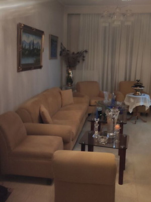 Complete living room set like new with armchairs, sofas and glass tables
