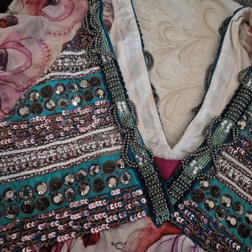 Custo Barcelona Luxury silk tunic dress with sequins and beads, size 1, new