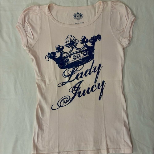 Juicy Couture pink baby tee with blue crown design like new