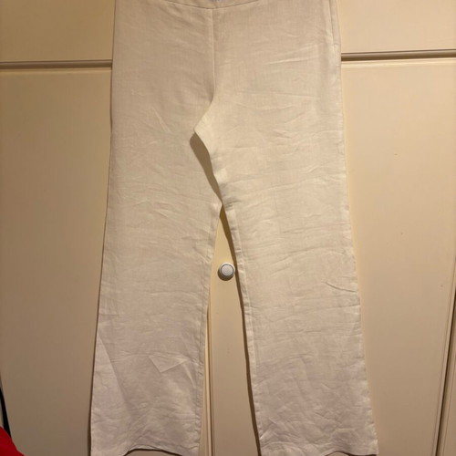 Anna Riska linen high-waisted pants new with embroidered border white, size S