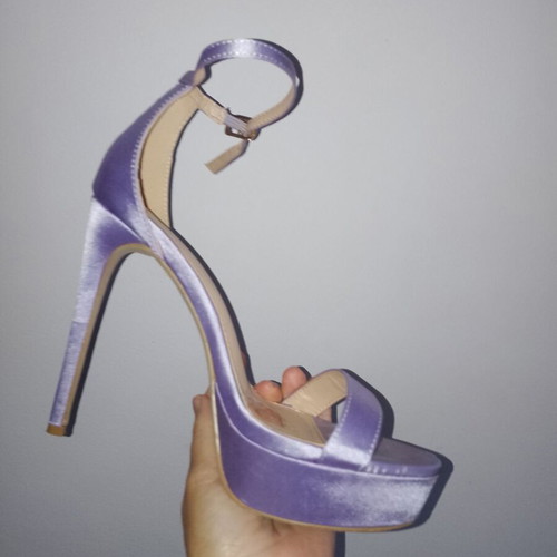 Purple satin evening sandals like new, size 38, with gift pouch