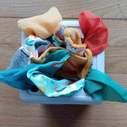 Activity box with scarves like new for babies from 3 months