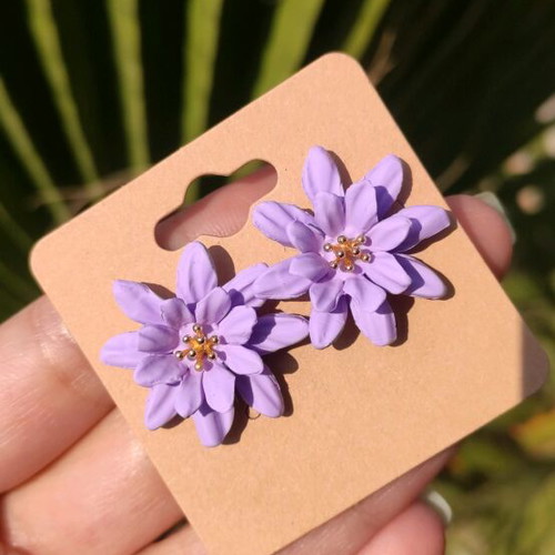 Handmade flower earrings new, purple and gold