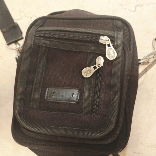 Men's black shoulder bag with multiple pockets