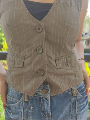 Esprit vest used, beige with thin ecru stripe, size S