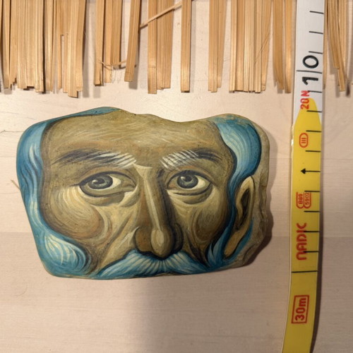 Byzantine icon on sea stone used, handmade
