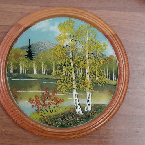 Stone painting on linden wood like new with precious stones