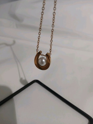 Steel horseshoe necklace with pearl new