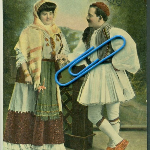 Postcard pair with national costumes 1920s used, mailed
