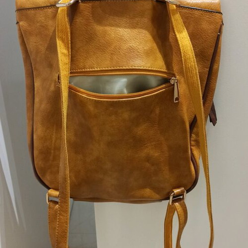 Women's backpack used, brown, synthetic leather