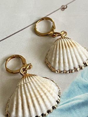 Earrings made of natural shells new, beige and gold
