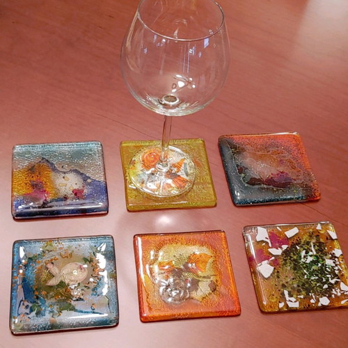 Coasters made of blown glass new, set of 6 pieces