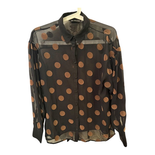 Zara Polka Dot Sheer Shirt Black and Gold XS like new