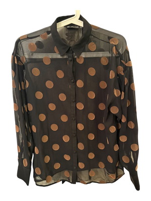 Zara Polka Dot Sheer Shirt Black and Gold XS like new