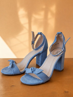 GoGo Shoes blue castor sandals with removable bow and block heel