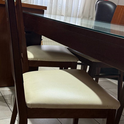 Dining set used with 6 chairs, beech wood, brown color
