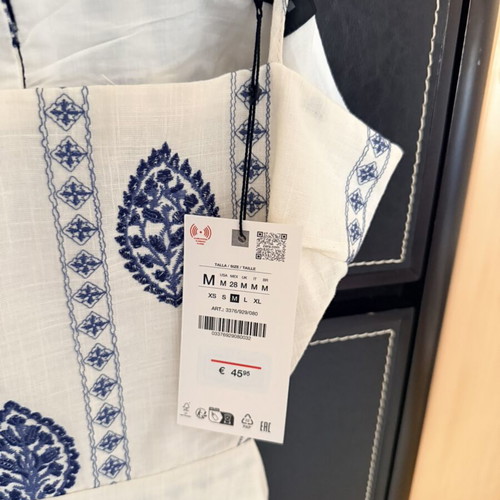 Zara dress with cut out waist, beige and blue