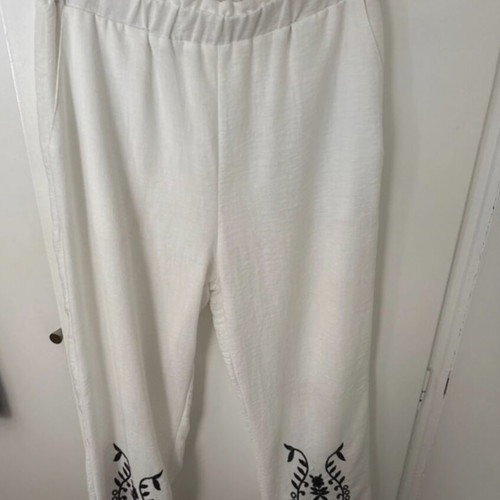Linen-style pants with lining, Herc, white and black
