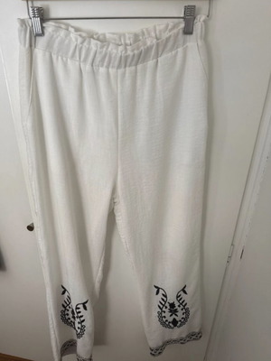 Linen-style pants with lining, Herc, white and black