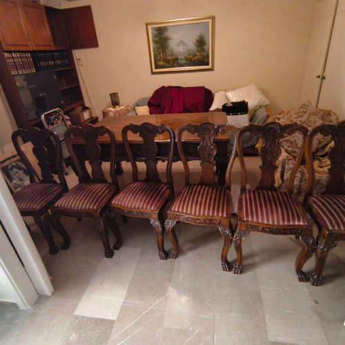 Vintage carved handmade dining table, solid walnut 1952
