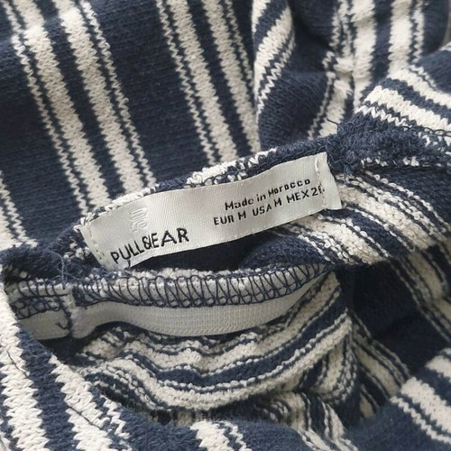 Pull&Bear women's striped backless shorts jumpsuit like new, white-blue