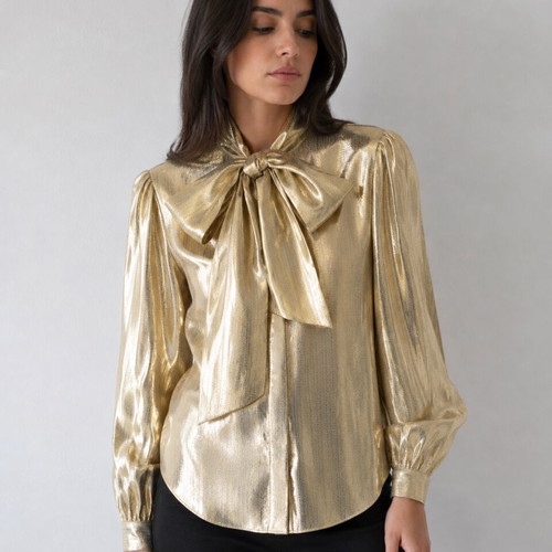 Self-Portrait Gold Metallic Bow Blouse, new with tags