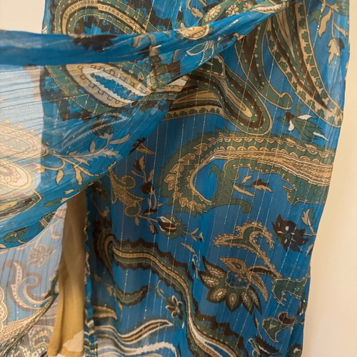 Celia Kritharioti 5226 vintage mini dress blue gold shiny, like new