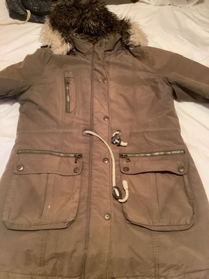 Replay women's jacket used, long brown with fur hood