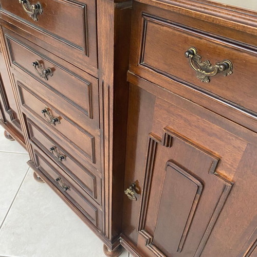 Vintage solid wood buffet with matching mirror