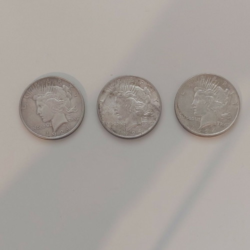 Peace Silver Dollars 1924 like new, set of 3