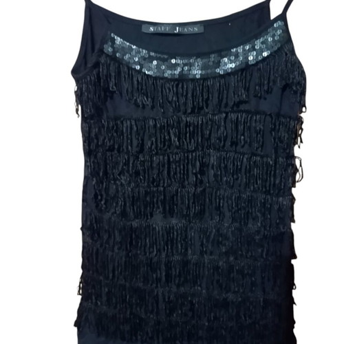 Staff Jeans top black like new with fringes elastic