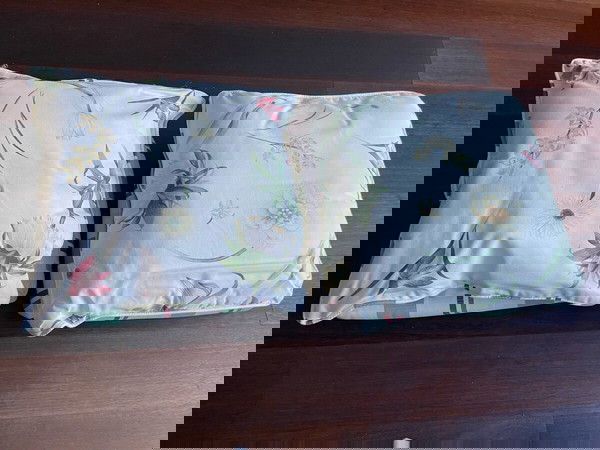 σετ 7 + 2 μαξιλαρια σαλονιου μπαμπου ριγε λουλουδατα κομποσε