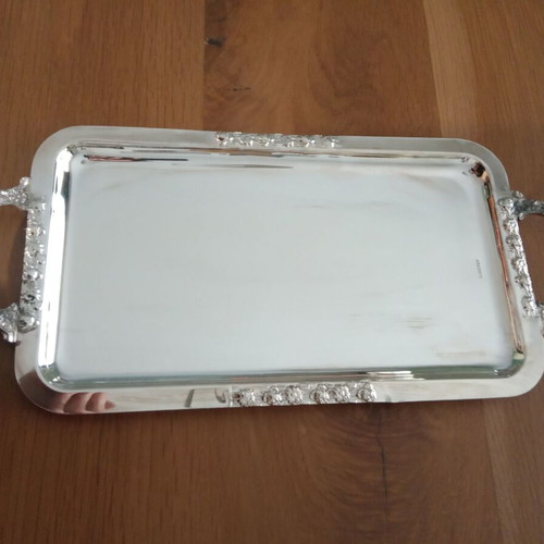 Silver-plated rectangular tray new, silver color with handles 40x18cm